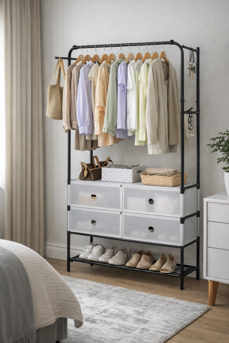 ستاند ملابس مع أدراج ورف أحذية